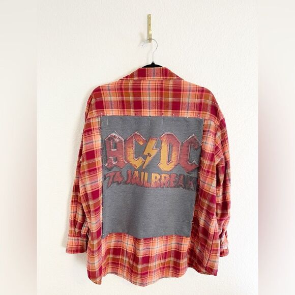 Up cycled flannel long sleeve shirts with your favorite bands! One of a kind! - Picture 2 of 11